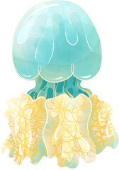 Cartoon colorful, cute jellyfish on a white background