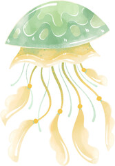 Cartoon colorful, cute jellyfish on a white background