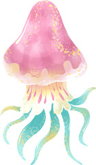 Cartoon colorful, cute jellyfish on a white background