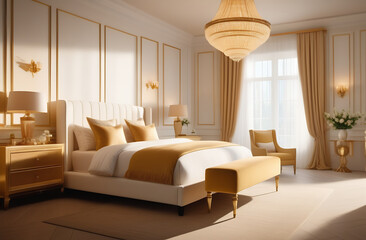 Classic luxury room interior in golden shades