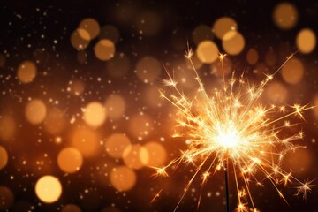 Christmas and New Year party sparkler on black bokeh background, Sparkler New Year background, AI Generated