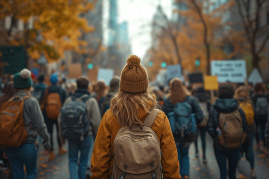 An image of a public demonstration for climate action, showcasing activism and public awareness. Concept of advocacy and community engagement in environmental issues. Generative Ai.