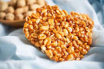 Plate of traditional peanut brittle or palanqueta, mexican candy