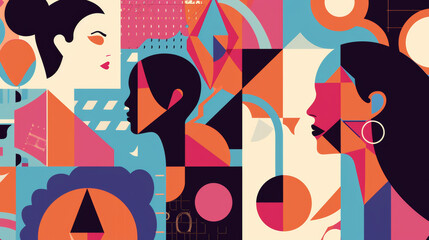 A geometric background with symbols of female empowerment, perfect for International Women's Day brochures or posters.