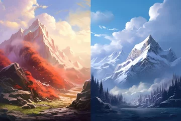 Fototapeten Mountains in the clouds. 3D illustration. Elements of this image furnished by NASA, Stunning painted mountains with a realistic art style, AI Generated © Ifti Digital
