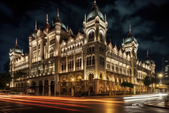 Historic building at night in Kuala Lumpur, Malaysia. The building was built in, Sultan Abdul Samad Building in Kuala Lumpur, AI Generated