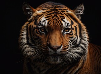 Naklejka premium Studio Tiger on Dark Background