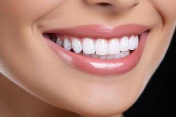 Fototapeta premium A stunning close-up image capturing the beauty of a womans smile, showcasing her white teeth, Tooth whitening with a perfect white teeth close up, featuring a female toothy veneer smile, AI Generated