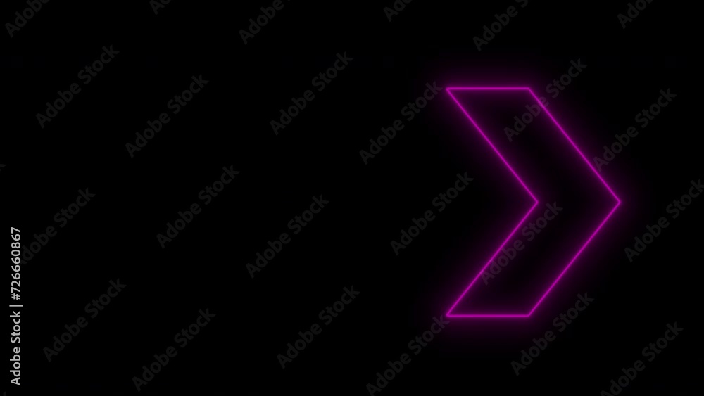 Poster blinking neon magenta direction arrows loop animation on a black background. glowing outline swipe r