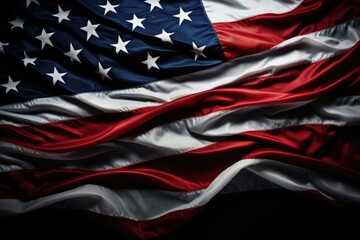 A powerful image of the American flag waving gracefully in the wind, a symbol of freedom and patriotism in the United States, United States Flag On Black Background, AI Generated