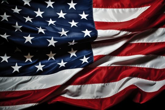 In this image, a classic American flag is proudly displayed, representing the unity and values of the United States, United States Flag On Black Background, AI Generated