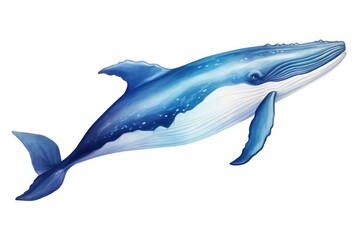 Obraz premium An illustration of a blue whale, the largest animal on Earth, sketched on a plain white background, Watercolor illustration of a blue whale isolated on a white background, AI Generated