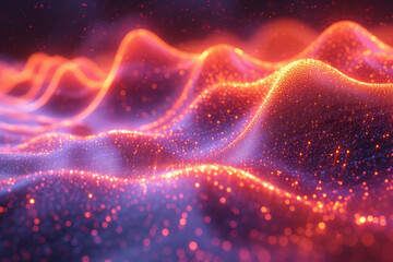 A conceptual image created by AI, visualizing the sound waves of a symphony in vibrant, dynamic forms. Concept of visualizing music with AI. Generative Ai.