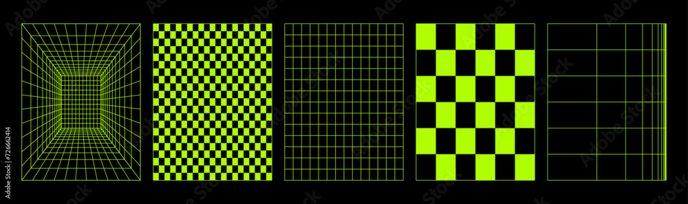 Poster vector illustration. distorted vertical grid set. vector illustration. isolated dark background. in 
