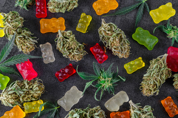 Medical CBD candies.Cannabis infused gummy bears.Cannabis edibles, medical marijuana,Candies Infused with CBD or THC,Alternative medicine.