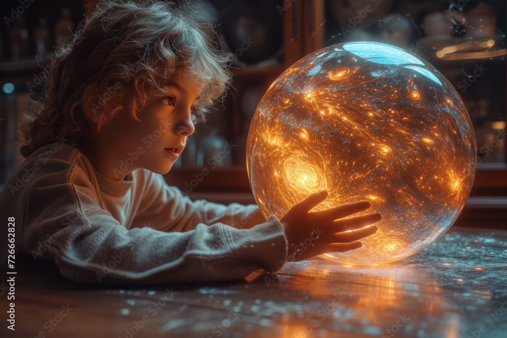 Poster an ar-enhanced image showing a user interacting with a virtual solar system, blending astronomy and 