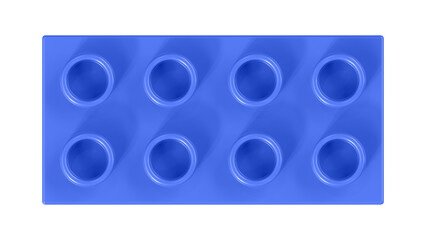 Fototapeta premium Coral Blue Lego Block Isolated on a White Background. Close Up View of a Plastic Children Game Brick for Constructors, Top View. High Quality 3D Rendering with a Work Path. 8K Ultra HD, 7680x4320