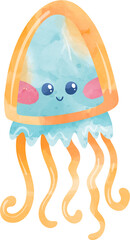 Cartoon colorful, cute jellyfish on a white background