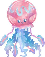 Cartoon colorful, cute jellyfish on a white background