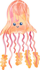 Cartoon colorful, cute jellyfish on a white background