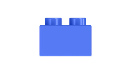 Coral Blue Block Isolated on a White Background. Close Up View of a Plastic Children Game Brick for Constructors, Side View. High Quality 3D Render with a Work Path. 8K Ultra HD, 7680x4320