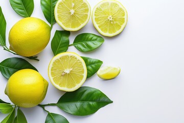 Lemon with a leaf against a white backdrop. Generative Ai.