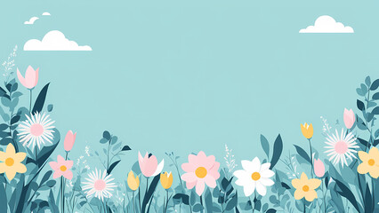 Floral blue background for Easter Sunday. Christian day illustration template for poster, presentation, banner, social media. - obrazy, fototapety, plakaty
