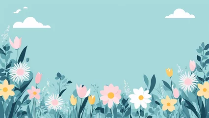 Poster Floral blue background for Easter Sunday. Christian day illustration template for poster, presentation, banner, social media. © Jati