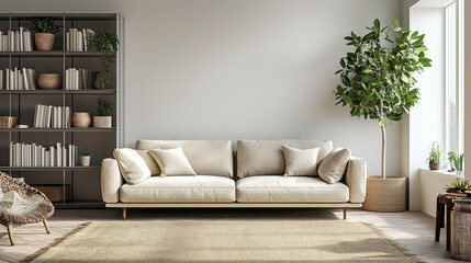 Green Contemporary Living Room with Modern Sofa and Stylish Furniture in a Comfortable Home Setting
