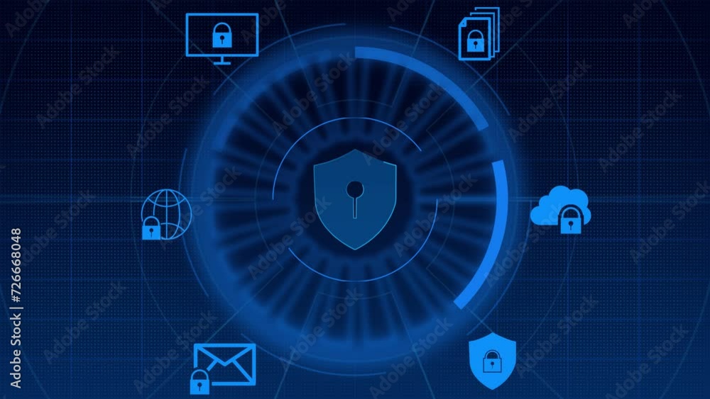 Poster cyber security concept. encryption. data protection. anti virus software. communication network.