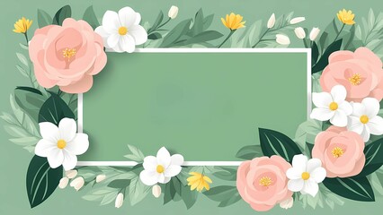 Floral flower green pastel background for Easter Sunday. Christian day illustration template for poster, presentation, banner, social media.