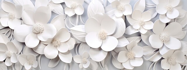 3d white flowers pattern on white background