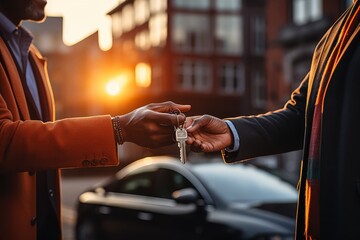 two people hand over keys to a car