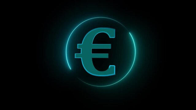 Glowing neon line Euro currency sign icon isolated on transparent background.
