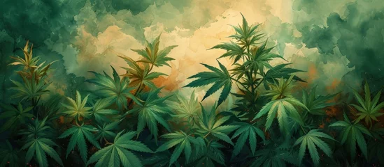 Foto op Plexiglas Watercolor marijuana cannabis leaf Background © paul