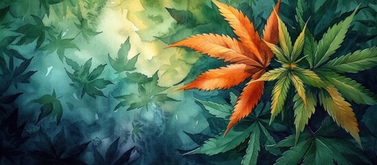 Watercolor marijuana cannabis leaf Background - obrazy, fototapety, plakaty