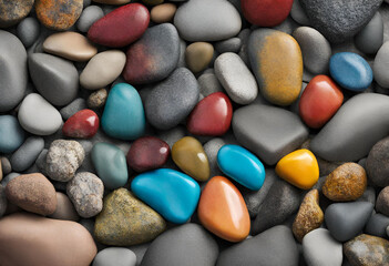 Vibrant Earth Palette: Colorful Rock and Pebbles, Featuring a Mix of Natural Hues in a Wide Format Display