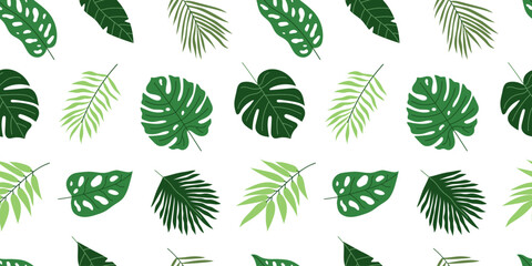 Seamless pattern with exotic tropical leaves - obrazy, fototapety, plakaty