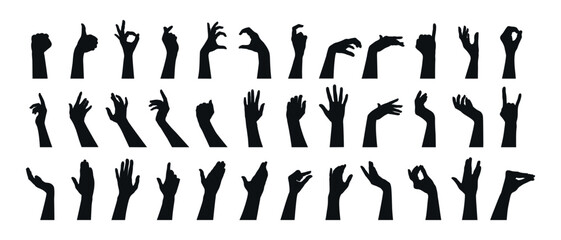 Hand gestures silhouettes collection. Set of different hand gestures. Vector illustration - obrazy, fototapety, plakaty