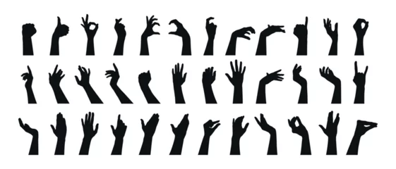 Foto op Aluminium Hand gestures silhouettes collection. Set of different hand gestures. Vector illustration © Mariia
