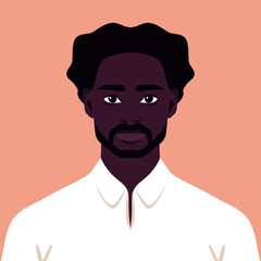 Portrait of a young African man with beard. Abstract guy or a student. Vector illustration