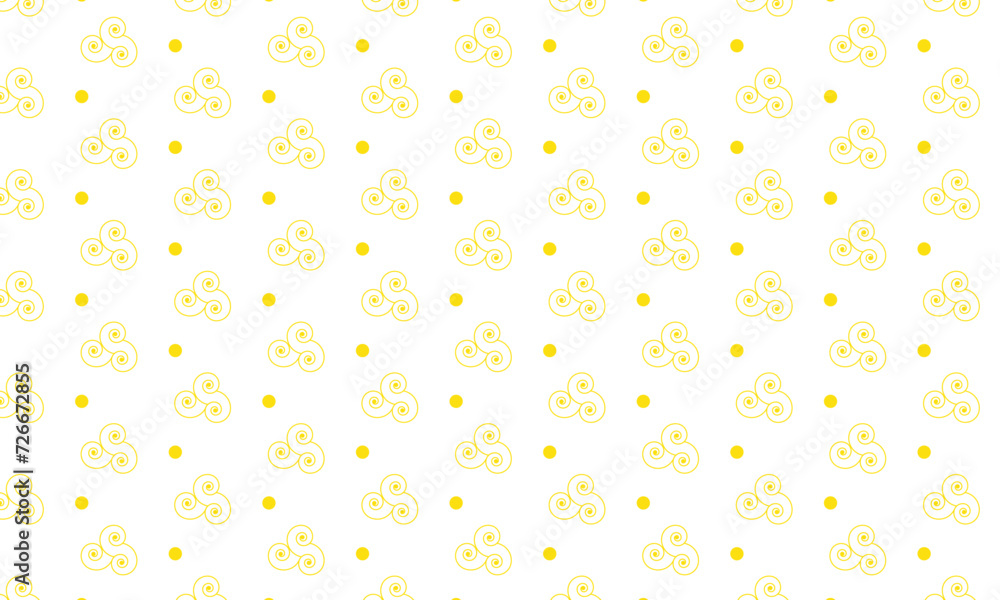 Poster abstract repeatable seamless yellow spiral and dot pattern.