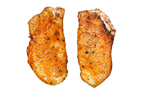Grilled duck Breasts in a pan.  Isolated, Transparent background.