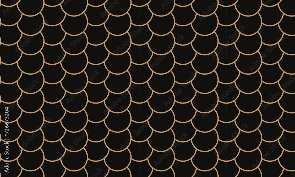 Poster abstract repeatable seamless brown mermaid scale pattern on black.