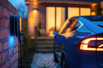 An evening electric car charging is taking place. Generative Ai.