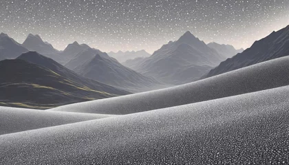 Photo sur Plexiglas Gris foncé Fantasy landscape with mountains and snow in the sky.