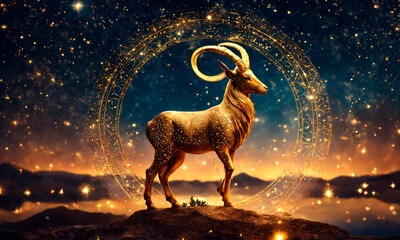 zodiac sign Capricorn against the background of the starry sky. Selective focus.