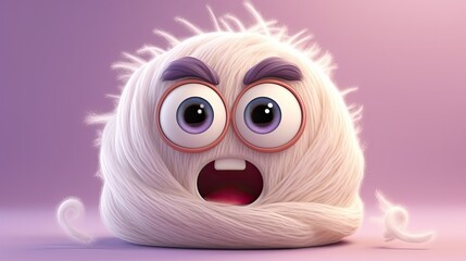 Fototapeta premium A fluffy ball-shaped surprised purple colored monster screams and waves its arms. Shocked smiley face. Funny children's toy. Facial expression. An illustration of a varied design.