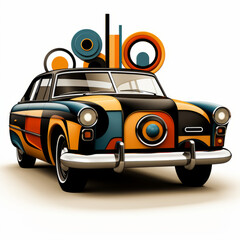Retro Styled Car with Abstract Geometric Design

