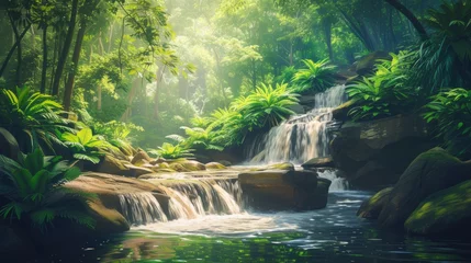 Fotobehang Beautiful stream painting in tropical forest - beautiful natural landscape in the forest © Emil